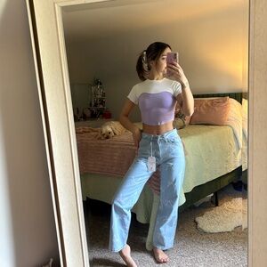 Flying Angel Light Blue Jeans with White Bow Design